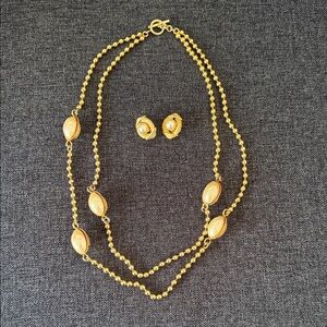 Elegant Gold Beaded Necklace and Earring Set